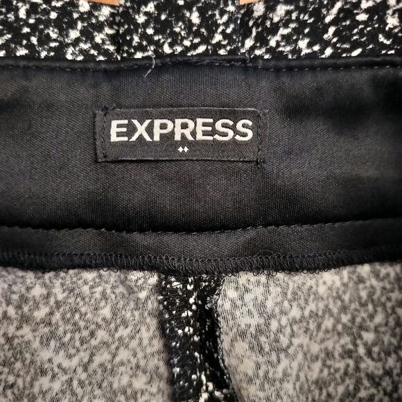 Express Size 2 Ankle High Rise Tie Belt Waist Black White Print Pants - Picture 3 of 5